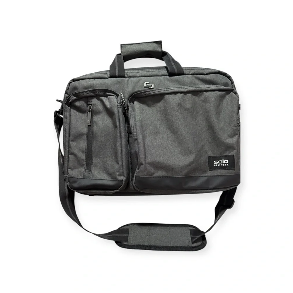Solo NY Gray Laptop Messenger Briefcase Business Travel Work Bag Shoulder Strap